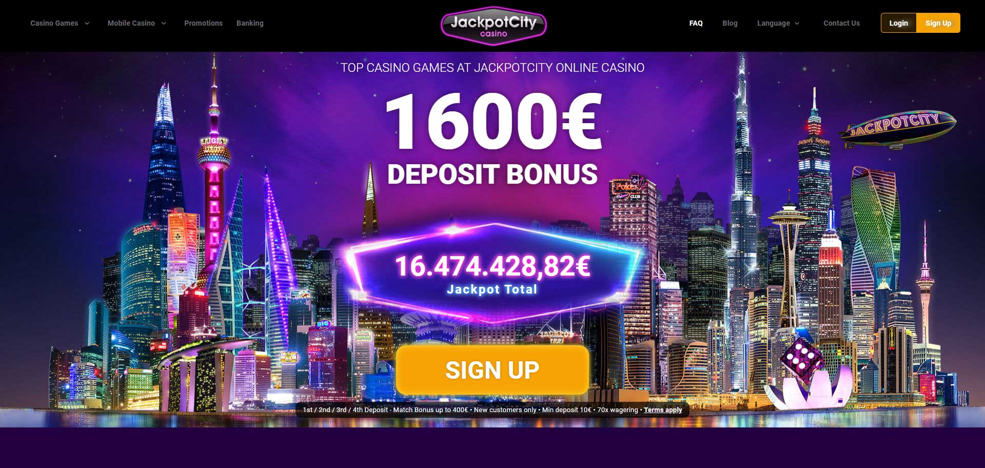 1600 deposit bonus - jackpot scity free spins