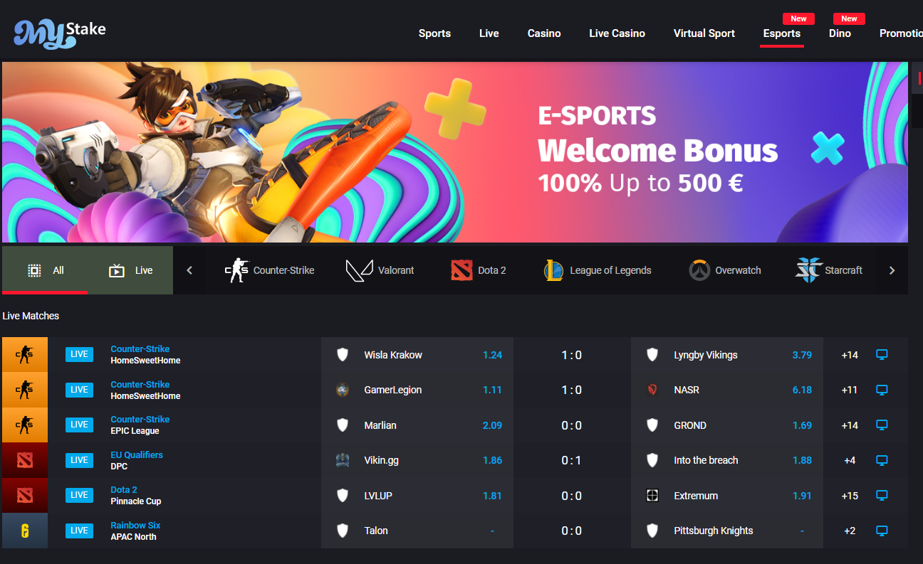 Esports in MyStake Sportsbook