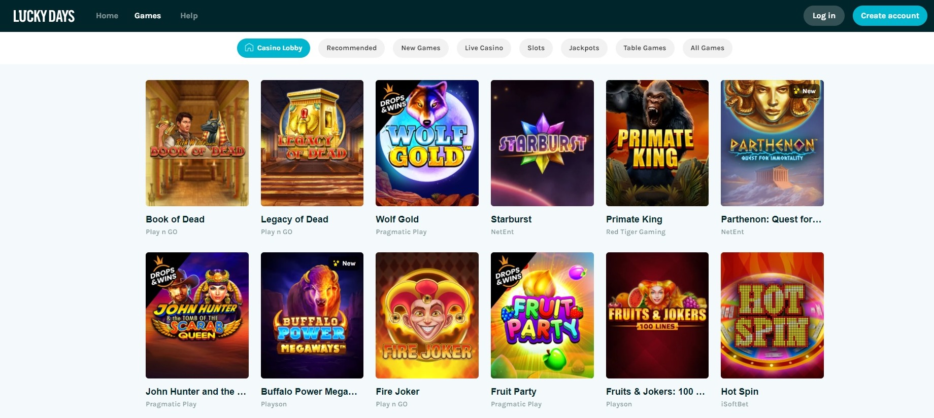 luckydays casino games