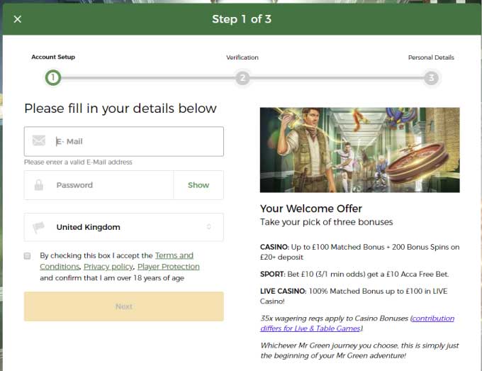 MR Green Account Details