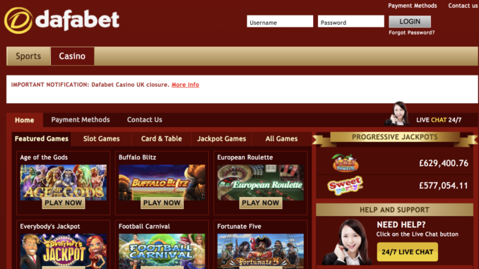 Dafabet Casino Closing