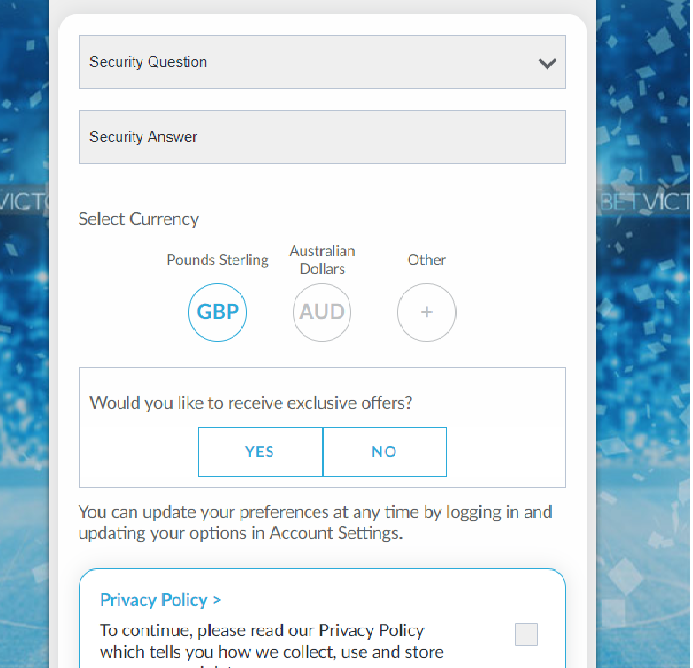 Betvictor Security question