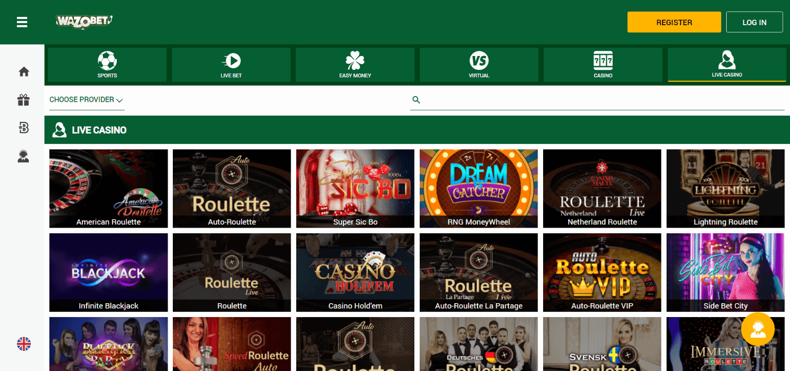 wazobet live casino