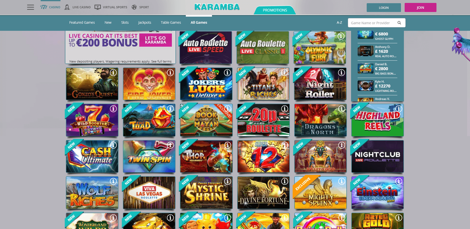 karamba casino games