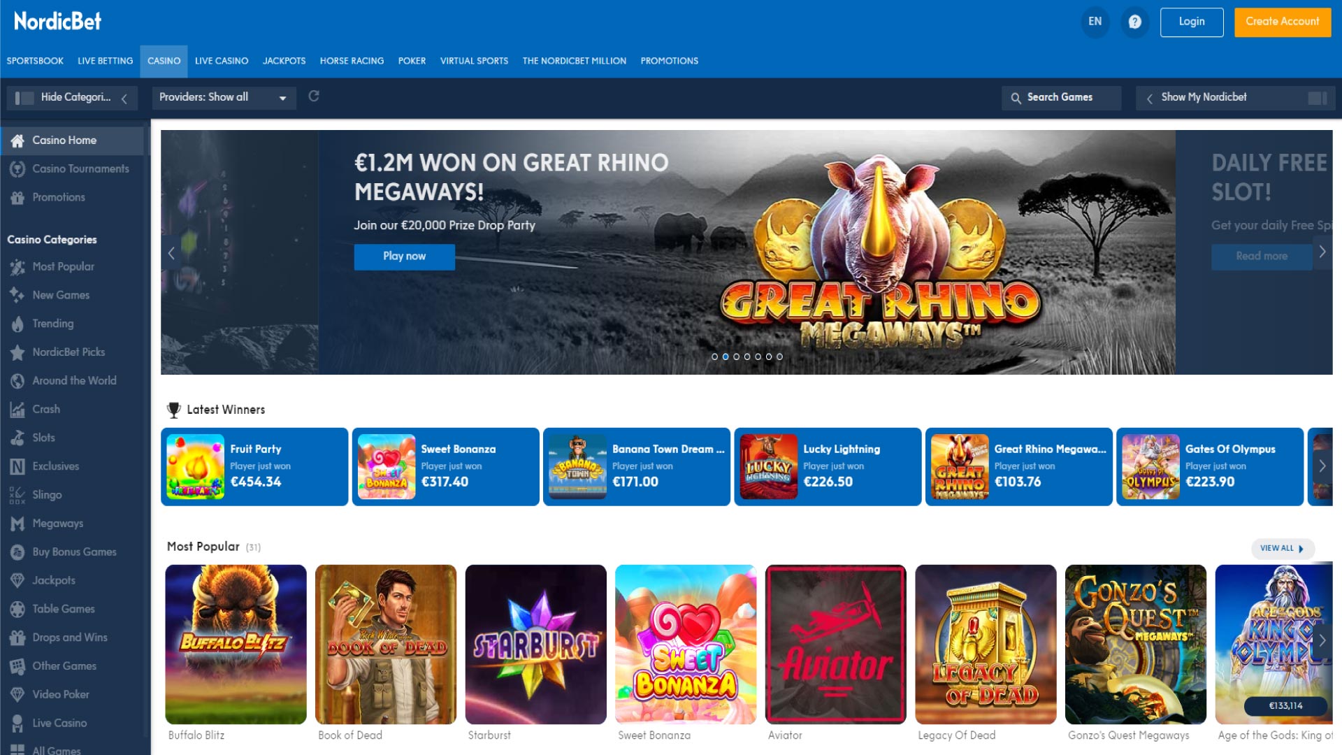 NordicBet Sportsbook Casino screenshot